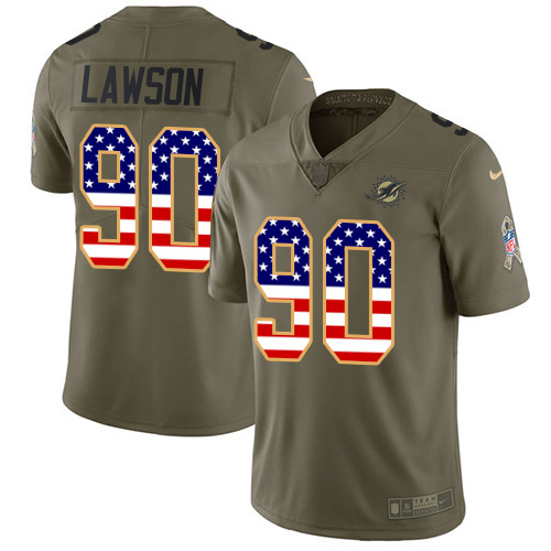 Miami Dolphins #90 Shaq Lawson Olive USA Flag Men Stitched NFL Limited 2017 Salute To Service Jersey->miami dolphins->NFL Jersey